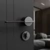 Haobao door lock bedroom home magnetic silent room door lock, grey Nordic leather split lock, indoor wooden door handle Application Scenario